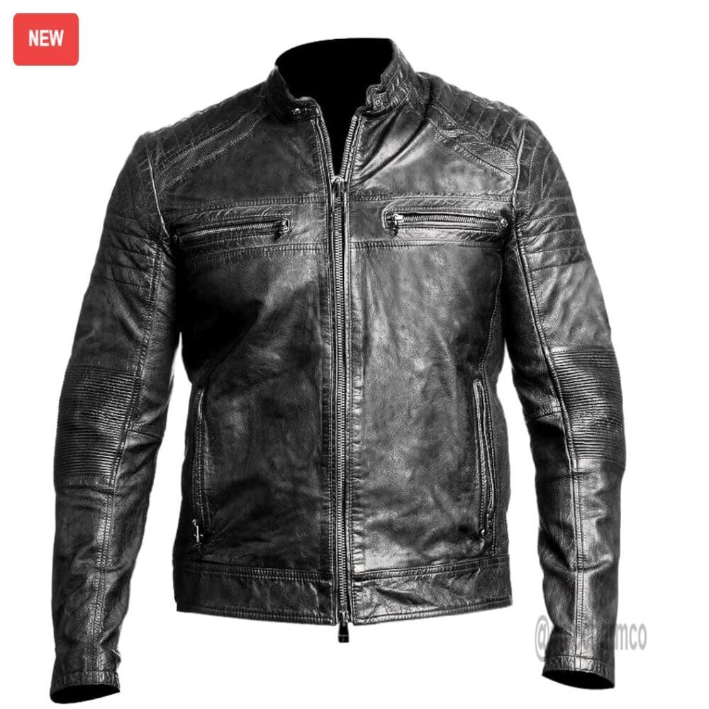 Vintage Lambskin Leather Biker Jacket for Men, Genuine Motorcycle Style